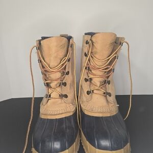 L.L. Bean Tan and Navy Rain & Snow Boots